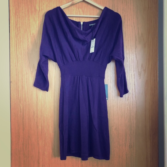 NWT Express Purple Cowlneck Sweaterdress Sz XS - Picture 3 of 6